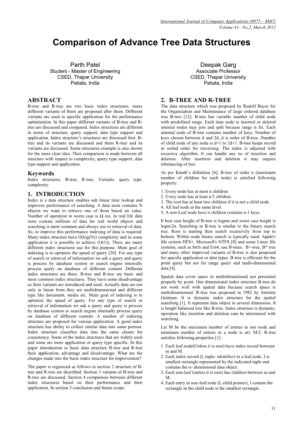 Comparison of Advance Tree Data Structures