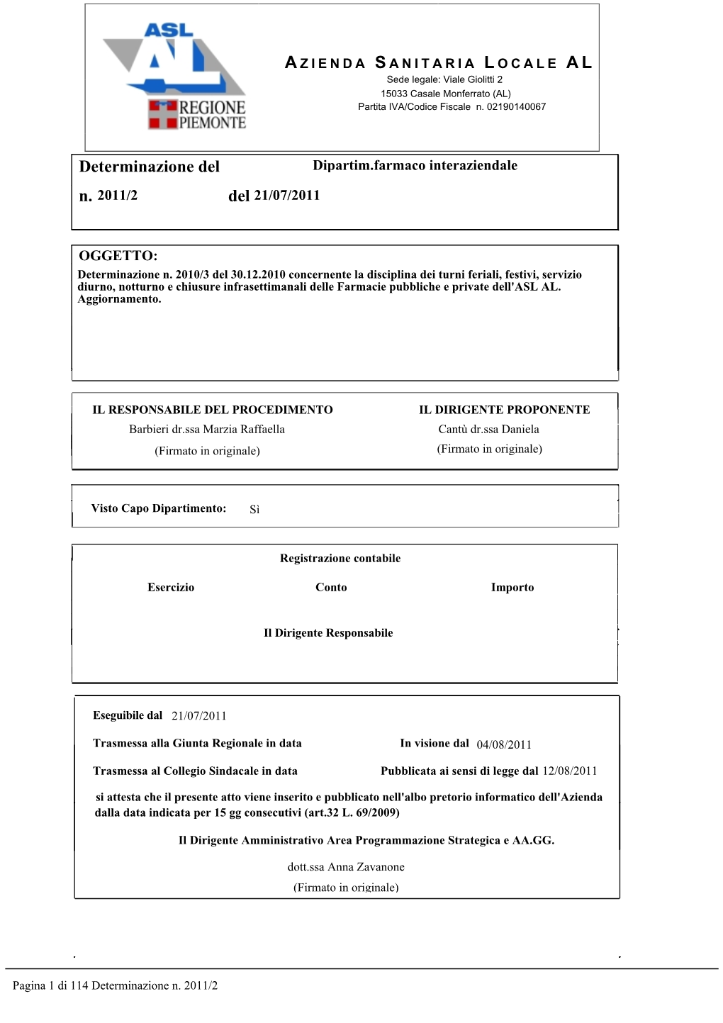 Determinazione Del N. Del