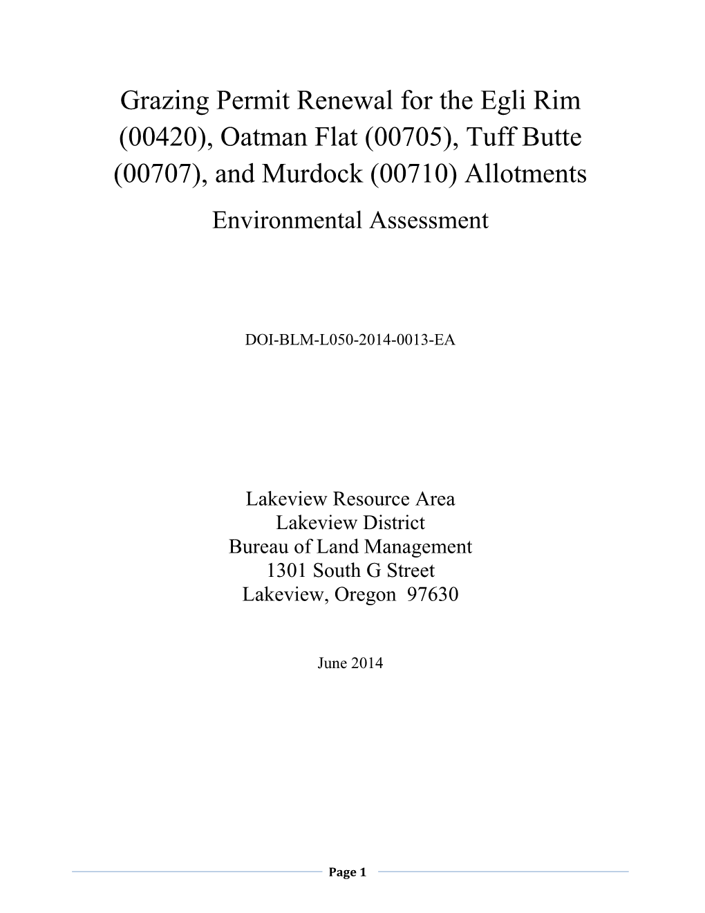 Grazing Permit Renewal for Egli Rim, Oatman Flat, Tuff Butte, And