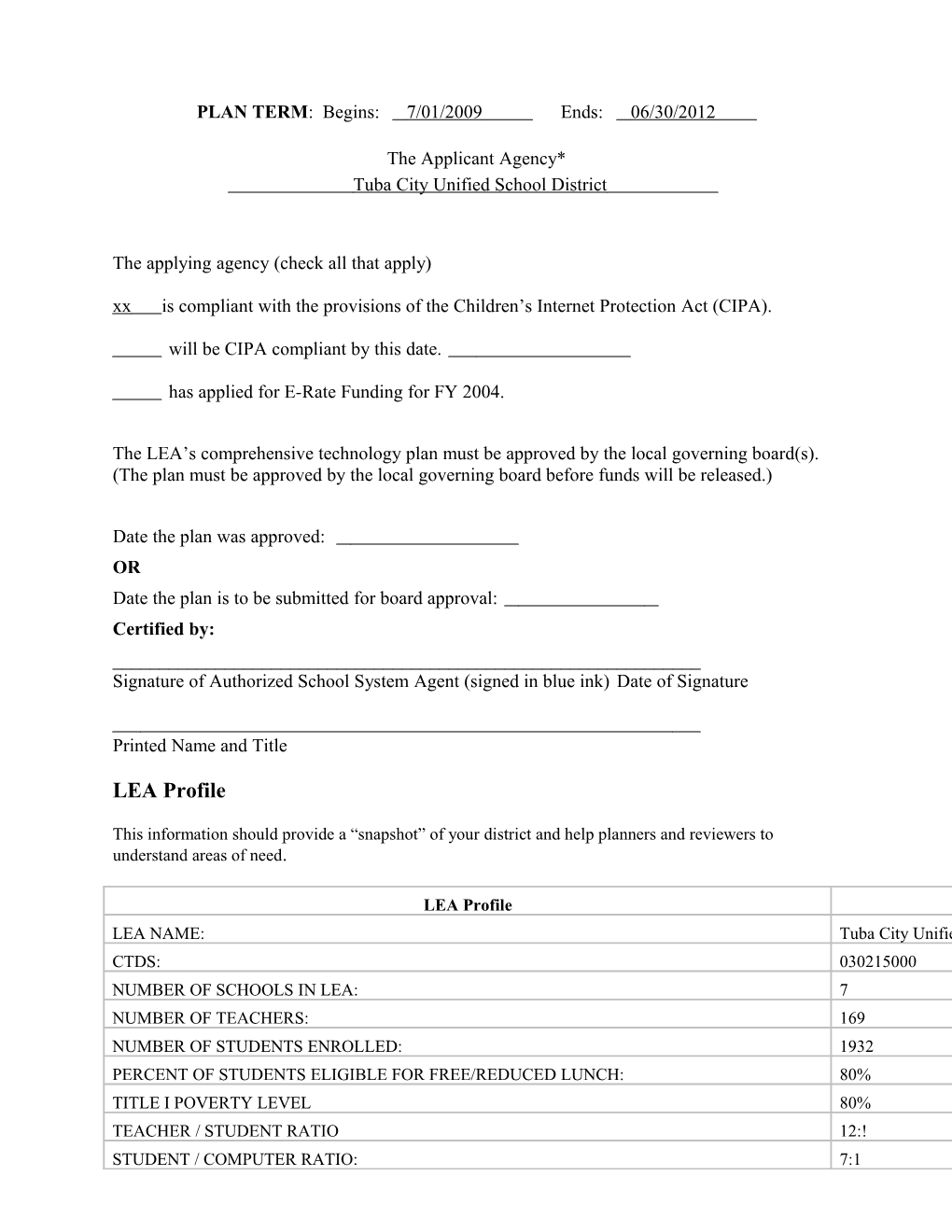 Local Education Agency Strategic Long Range Technology Plan