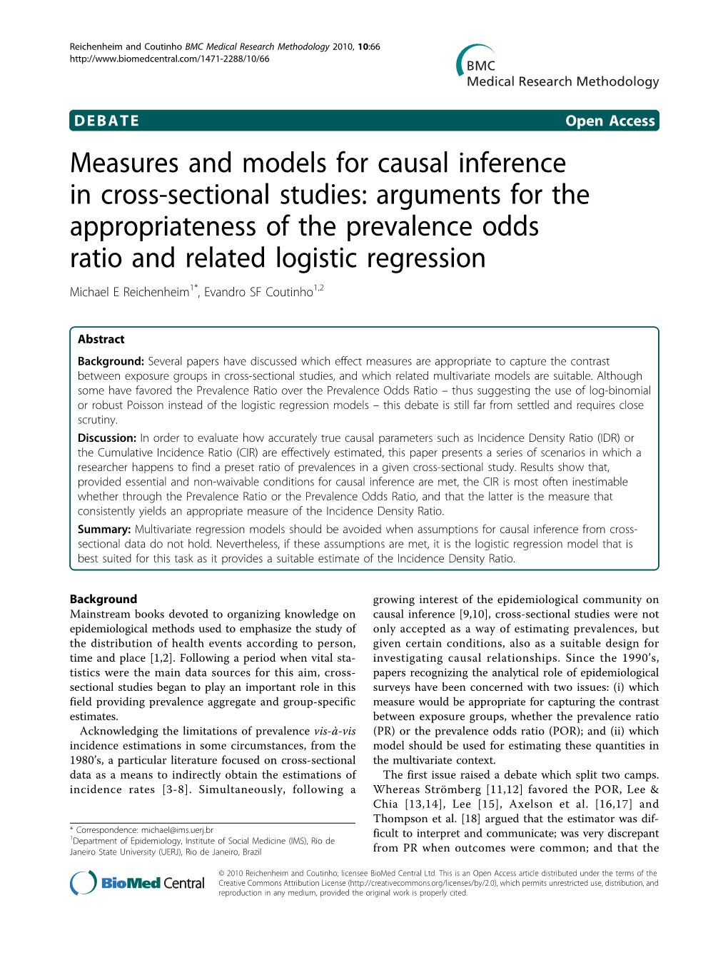 Measures and Models for Causal Inference in Cross-Sectional Studies