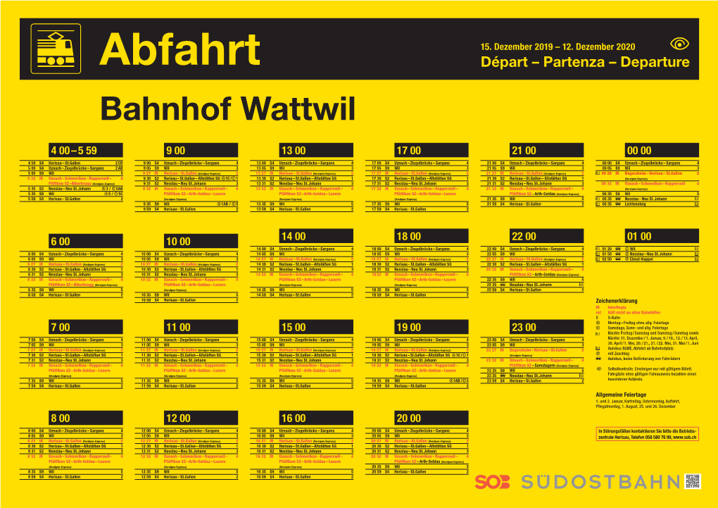 Abfahrt Départ – Partenza – Departure Bahnhof Wattwil