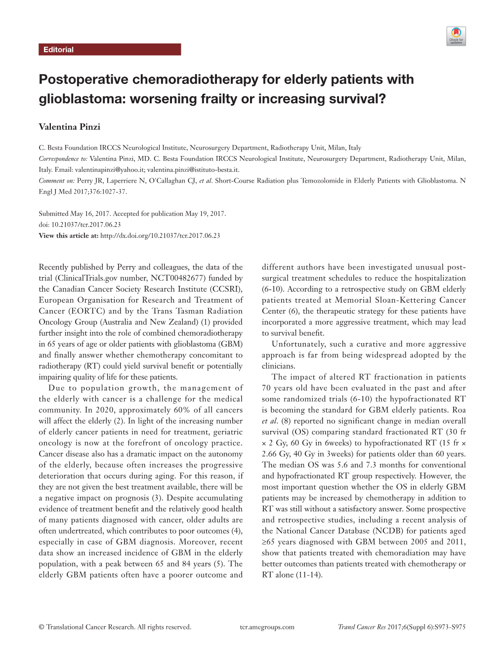 Postoperative Chemoradiotherapy for Elderly Patients with Glioblastoma: Worsening Frailty Or Increasing Survival?