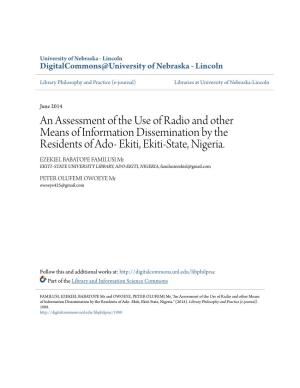 An Assessment of the Use of Radio and Other Means of Information Dissemination by the Residents of Ado- Ekiti, Ekiti-State, Nigeria