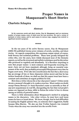 Proper Names in Maupassant's Short Stories Charlotte Schapira