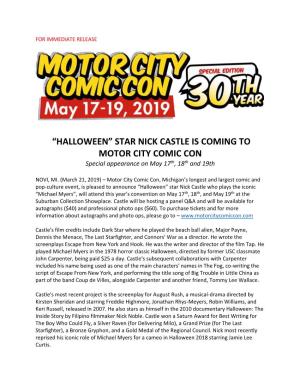 “HALLOWEEN” STAR NICK CASTLE IS COMING to MOTOR CITY COMIC CON Special Appearance on May 17Th, 18Th and 19Th