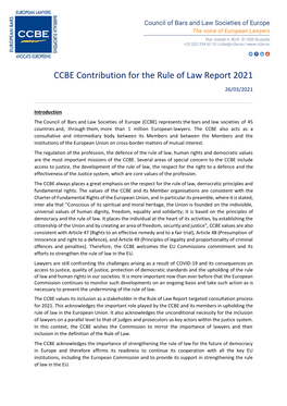 CCBE Contribution for the Rule of Law Report 2021 (26/03/2021)