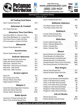 Gaming/CCG Pricelist Is Available As a PDF File