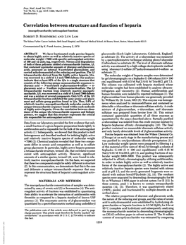 Correlation Between Structure and Function of Heparin (Mucopolysaccharide/Anticoagulant Function) ROBERT D