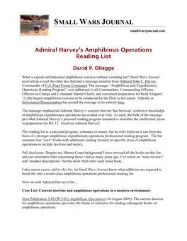 Admiral Harvey's Amphibious Operations Reading List