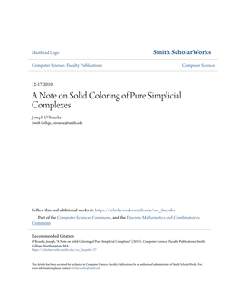 A Note on Solid Coloring of Pure Simplicial Complexes Joseph O'rourke Smith College, Jorourke@Smith.Edu