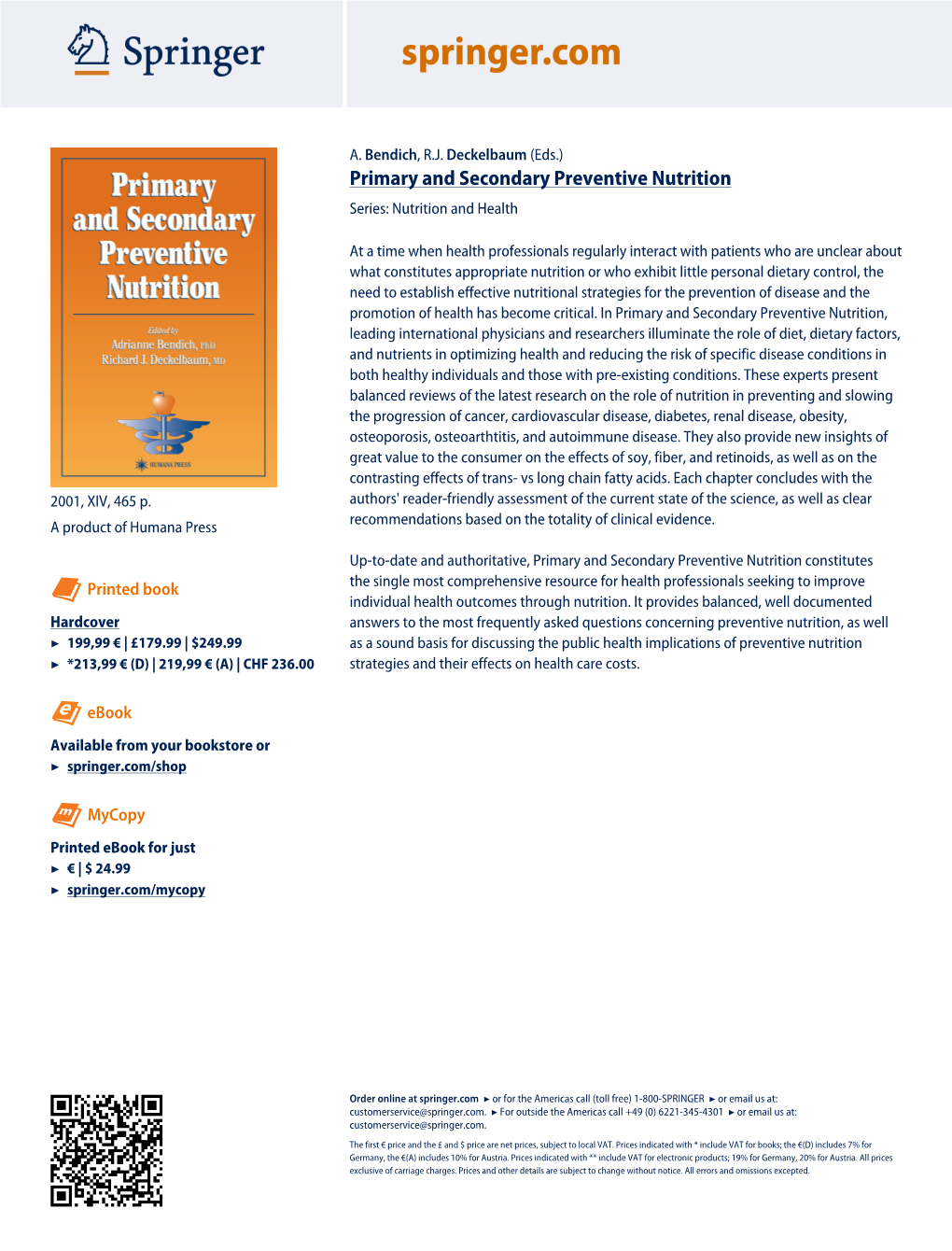 Primary and Secondary Preventive Nutrition Series: Nutrition and Health