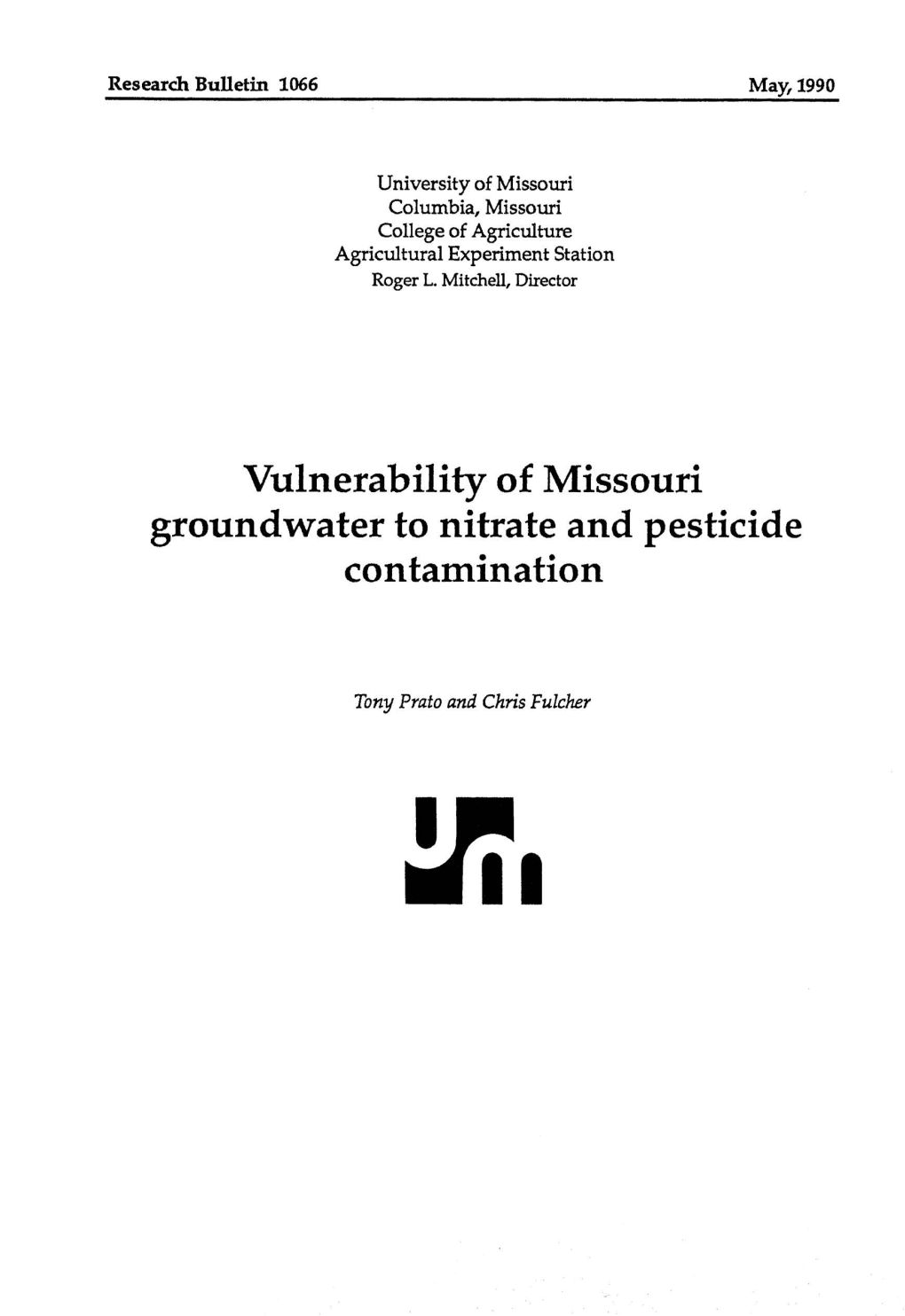 Vulnerability of Missouri Groundwater to Nitrate and Pesticide Contamination