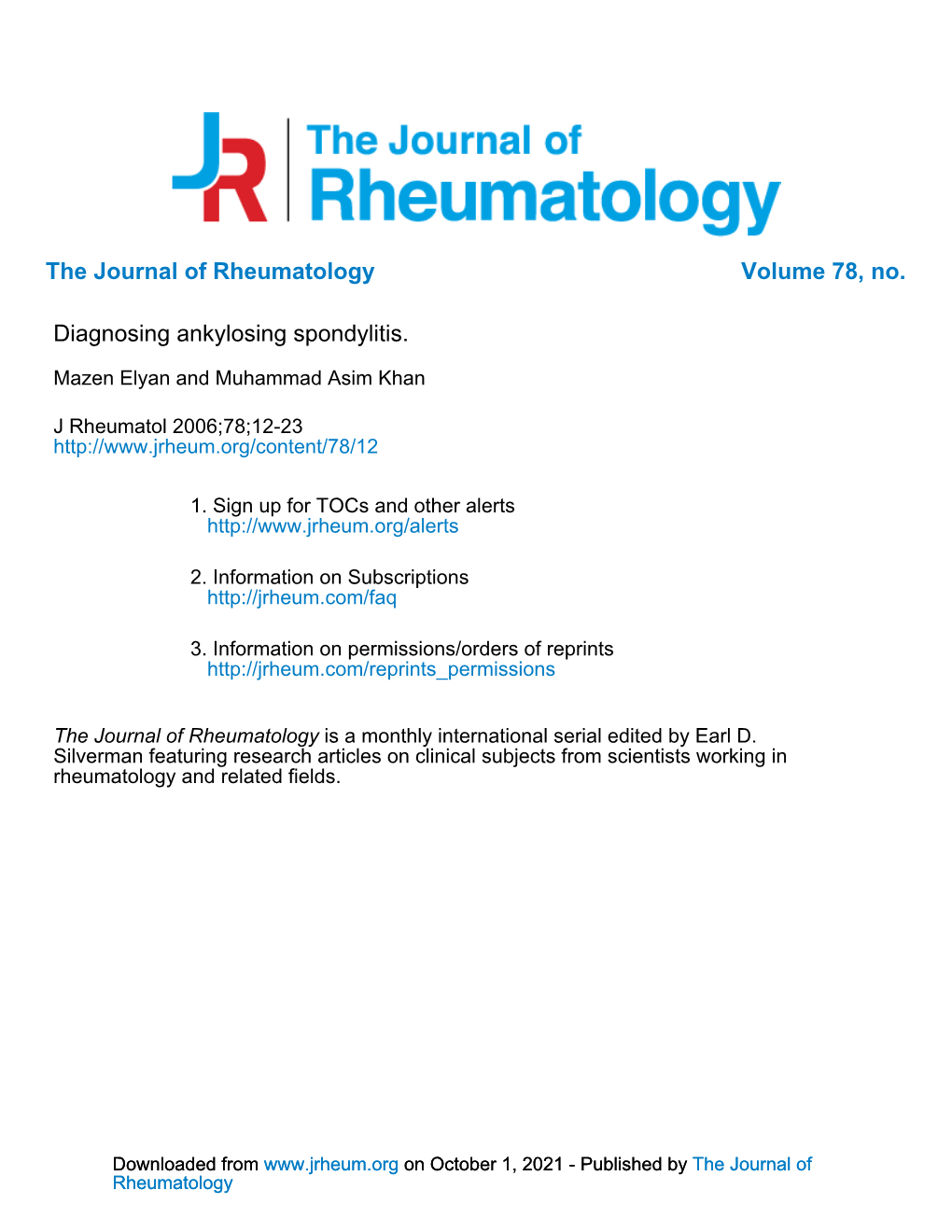 The Journal of Rheumatology Volume 78, No. Diagnosing Ankylosing