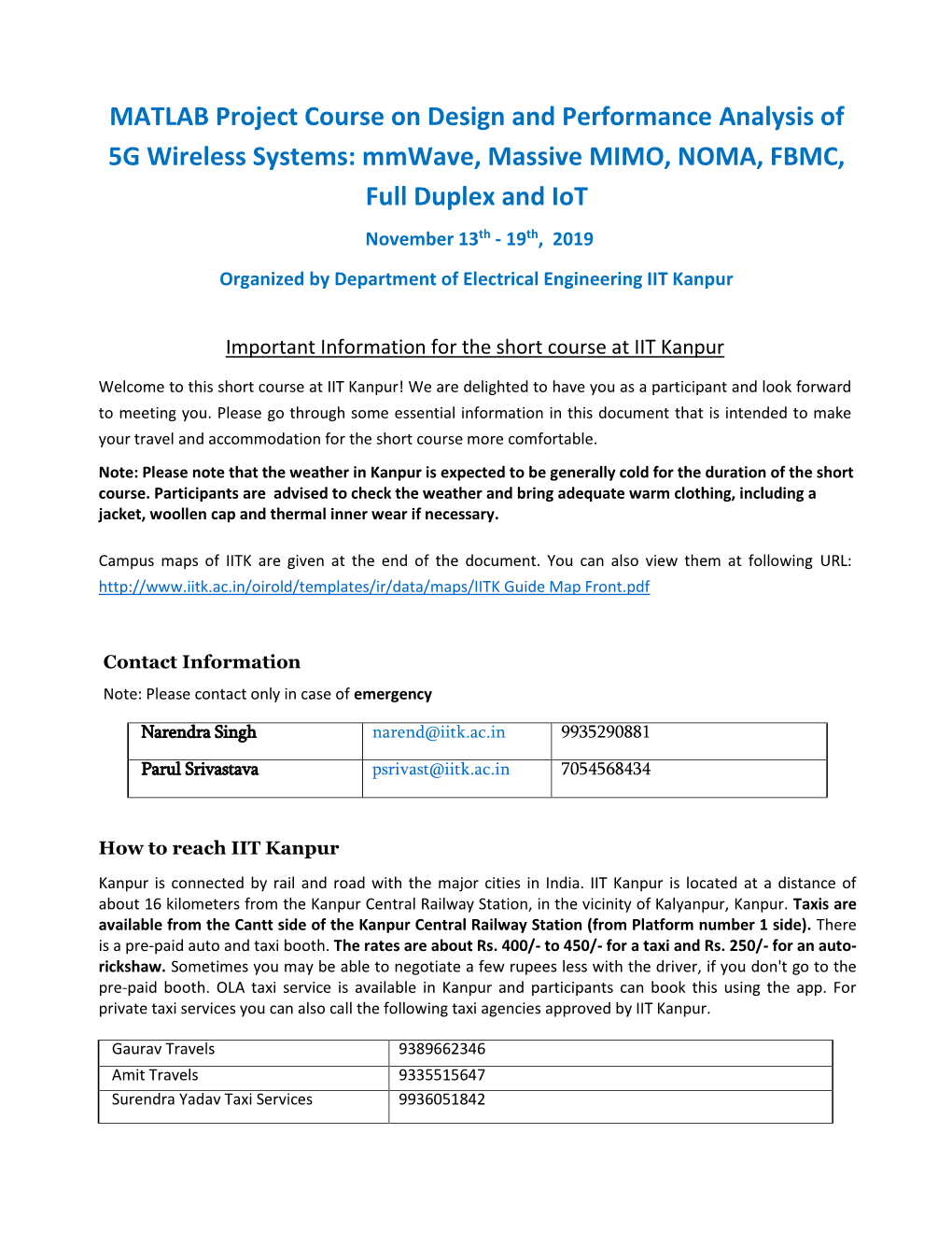 MATLAB Project Course on Design and Performance Analysis of 5G