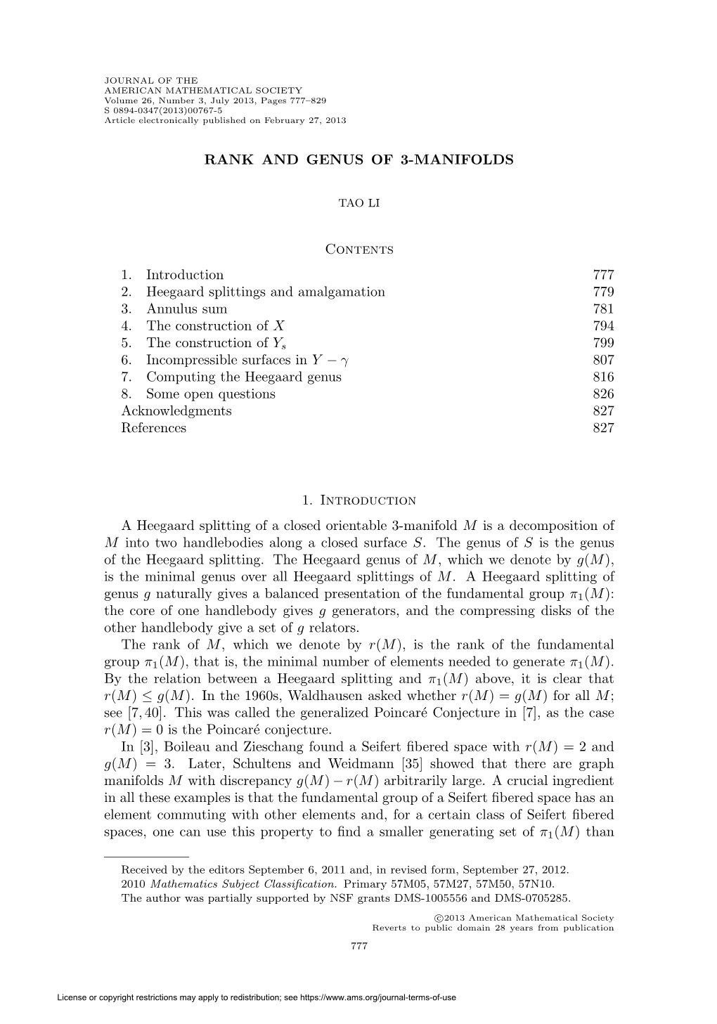 Rank and Genus of 3-Manifolds