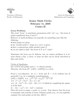 Senior Math Circles February 11, 2009 Conics II
