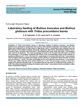 Laboratory Feeding of Bulinus Truncatus and Bulinus Globosus with Tridax Procumbens Leaves