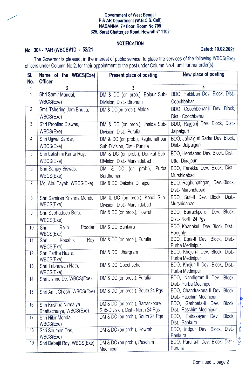 Wbcsexe) Division, Dist.- Birbhum Coochbehar 2 Smt