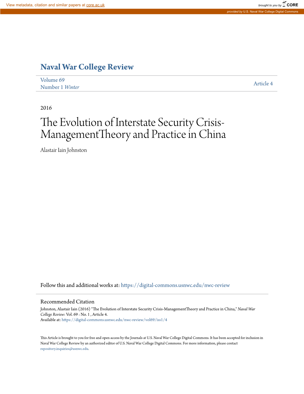 The Evolution of Interstate Security Crisis-Managementtheory And