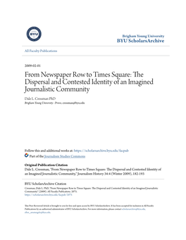 From Newspaper Row to Times Square: the Dispersal and Contested Identity of an Imagined Journalistic Community Dale L