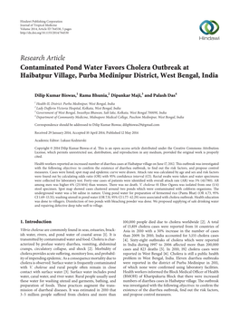 Contaminated Pond Water Favors Cholera Outbreak at Haibatpur Village, Purba Medinipur District, West Bengal, India