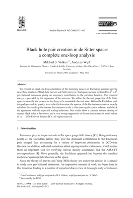 Black Hole Pair Creation in De Sitter Space: a Complete One-Loop Analysis Mikhail S