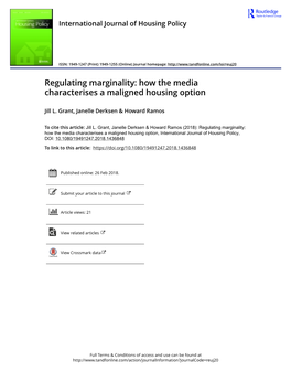 Regulating Marginality: How the Media Characterises a Maligned Housing Option