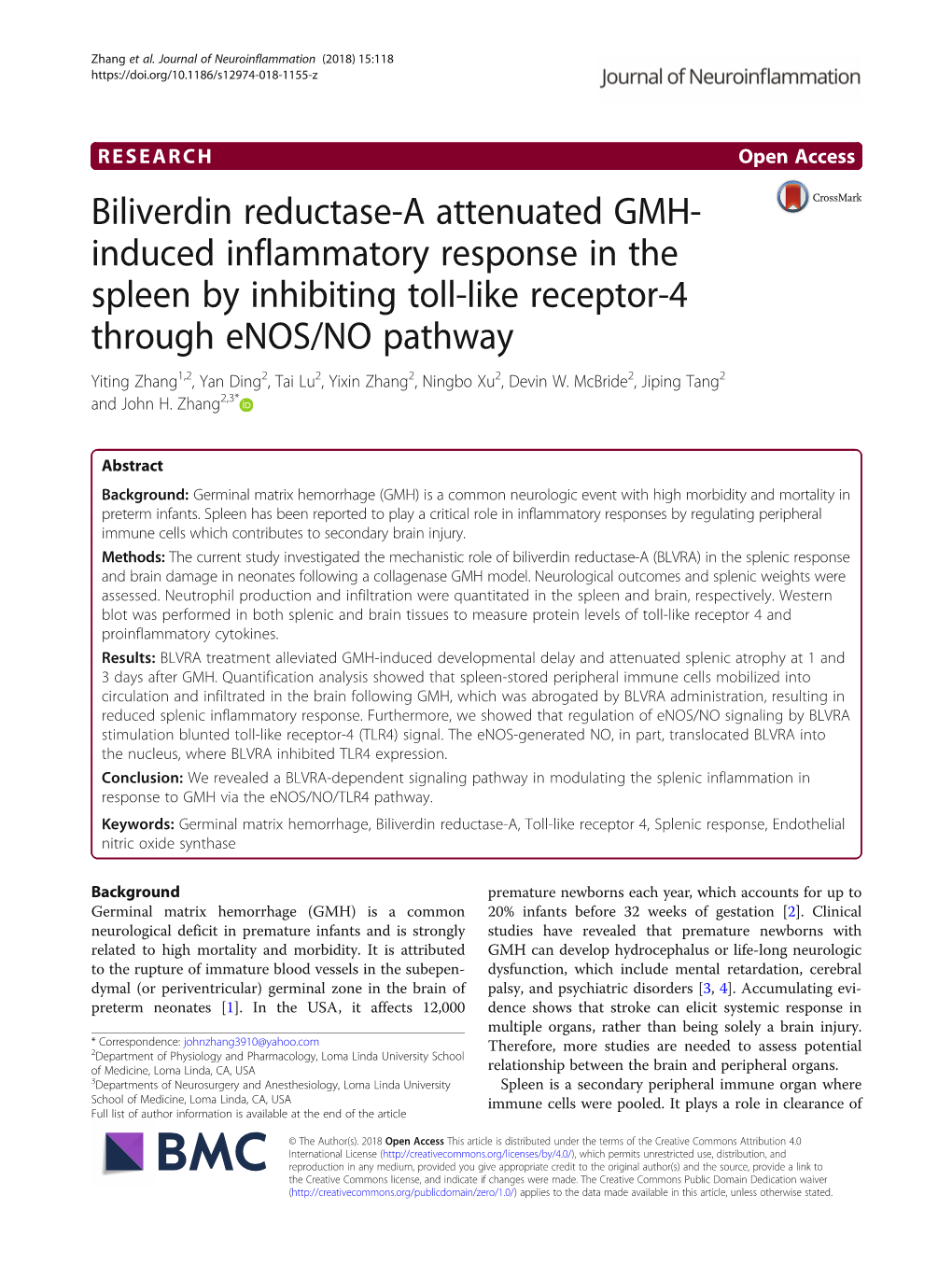 Biliverdin Reductase-A Attenuated GMH-Induced Inflammatory