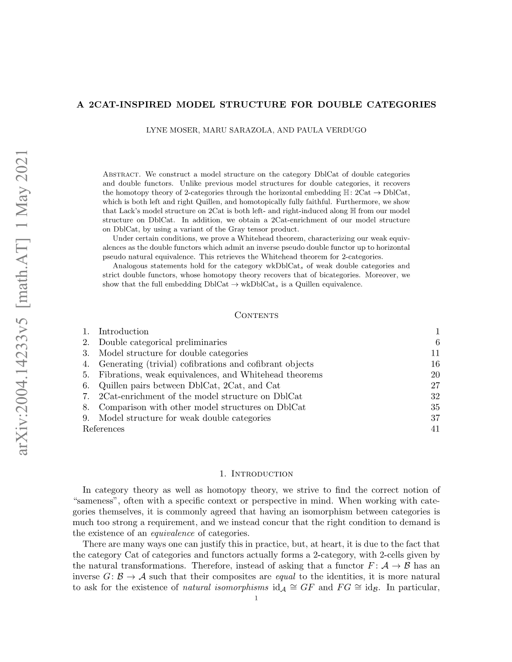 Arxiv:2004.14233V5 [Math.AT] 1 May 2021 H Aua Rnfrain.Teeoe Nta Fasking of Instead a Therefore, Forms Actually Transformations