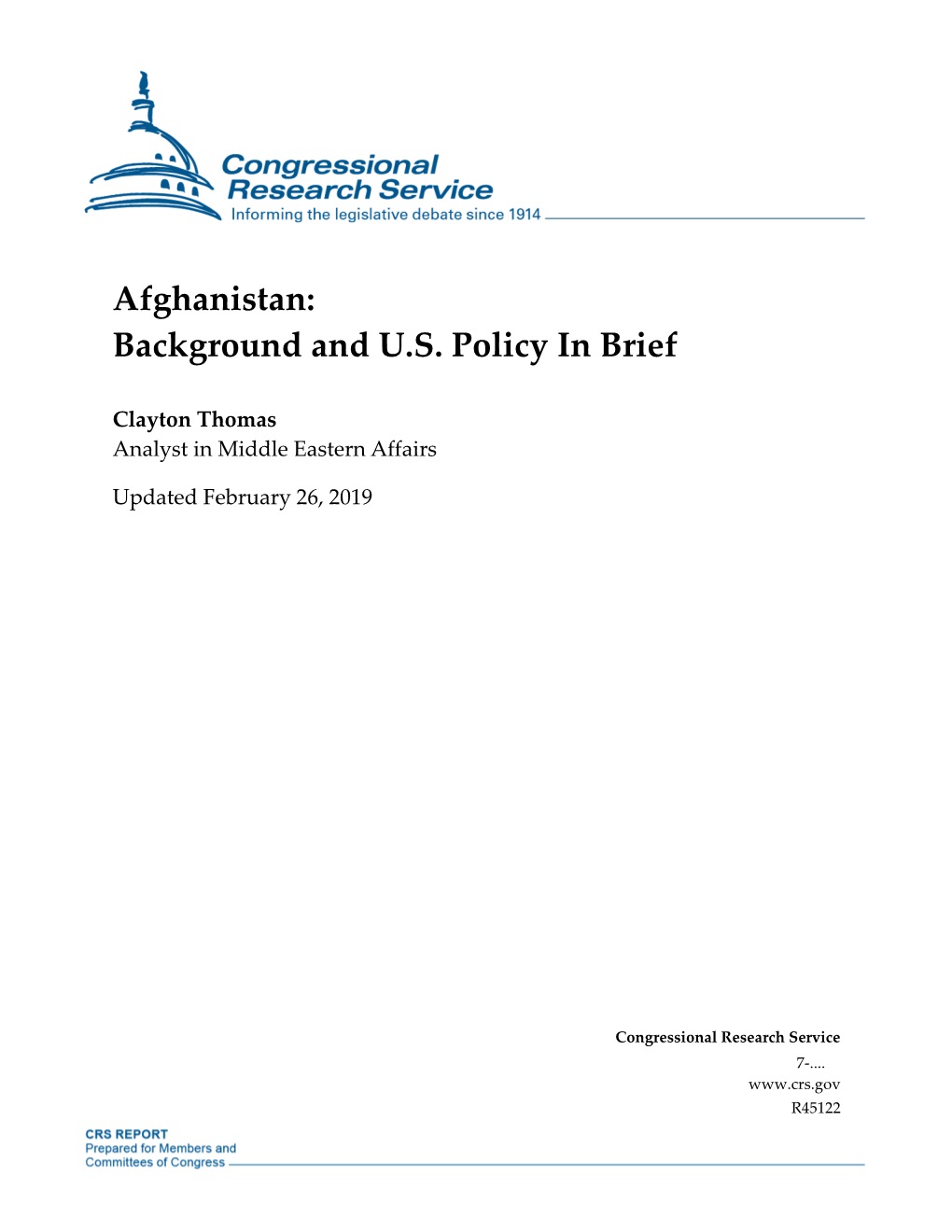 Afghanistan: Background and U.S