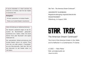 Star Trek – the American Dream Continued? What This Is All About, Read the Last Chapter a Conclusion First