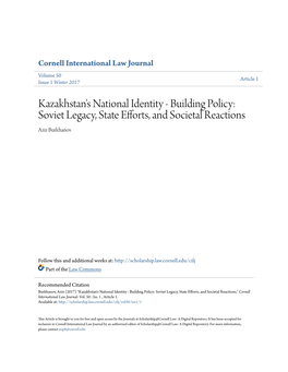 Kazakhstan's National Identity - Building Policy: Soviet Legacy, State Efforts, and Societal Reactions Aziz Burkhanov