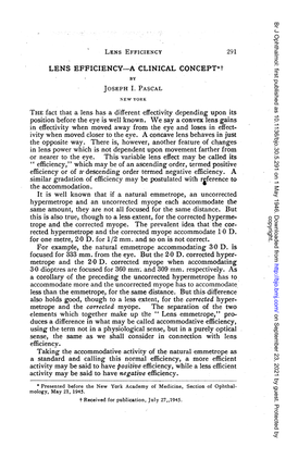 LENS EFFICIENCY-A CLINICAL CONCEPT*T the Accommodation