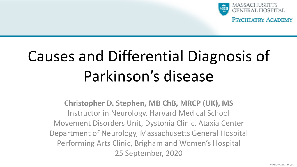 Causes and Differential Diagnosis of Parkinson's Disease