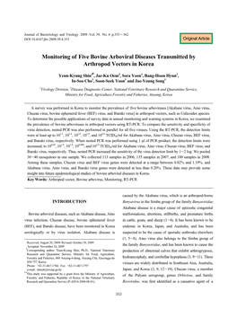 Monitoring of Five Bovine Arboviral Diseases Transmitted by Arthropod Vectors in Korea