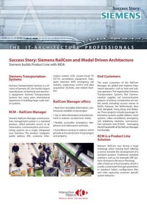 Siemens Railcom and Model Driven Architecture Success Story