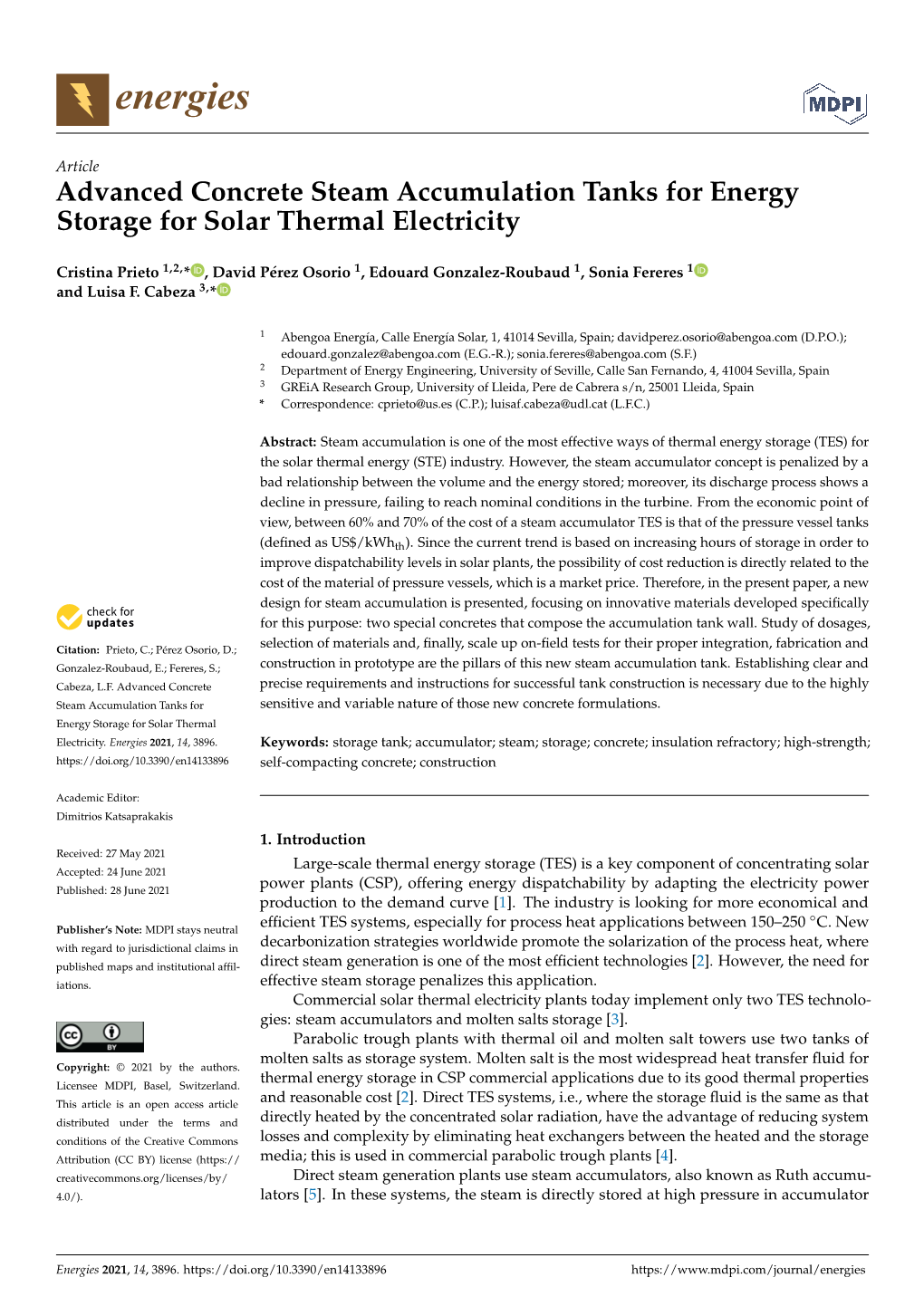 Advanced Concrete Steam Accumulation Tanks for Energy Storage for Solar Thermal Electricity