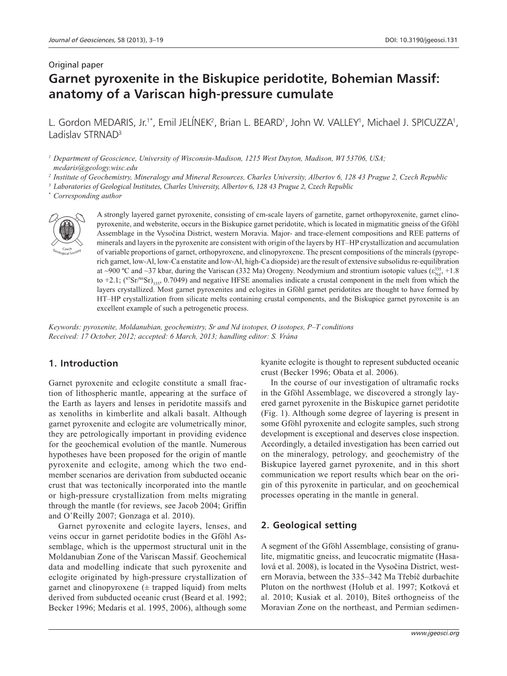 Garnet Pyroxenite in the Biskupice Peridotite, Bohemian Massif: Anatomy of a Variscan High-Pressure Cumulate