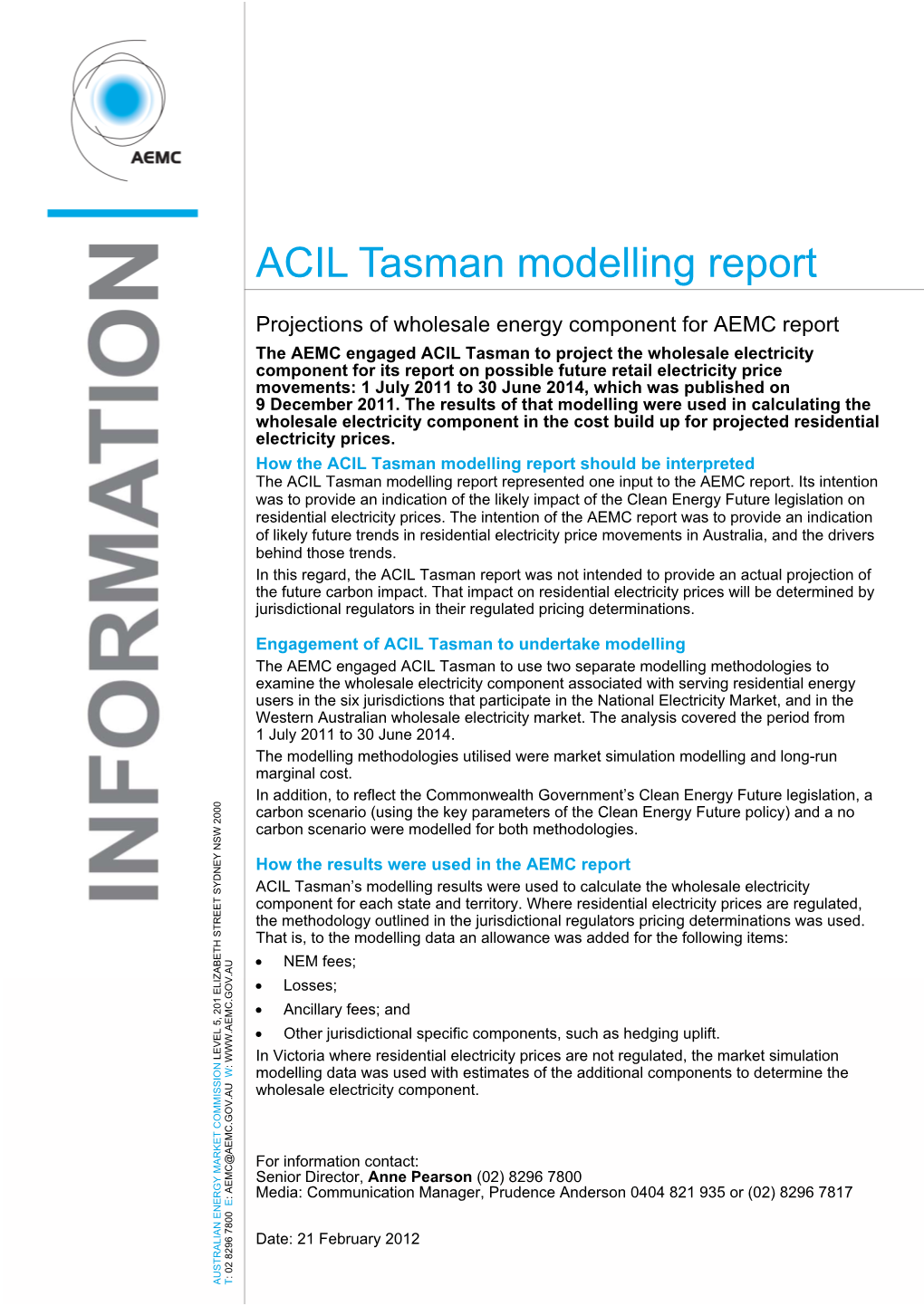 ACIL Tasman Modelling Report