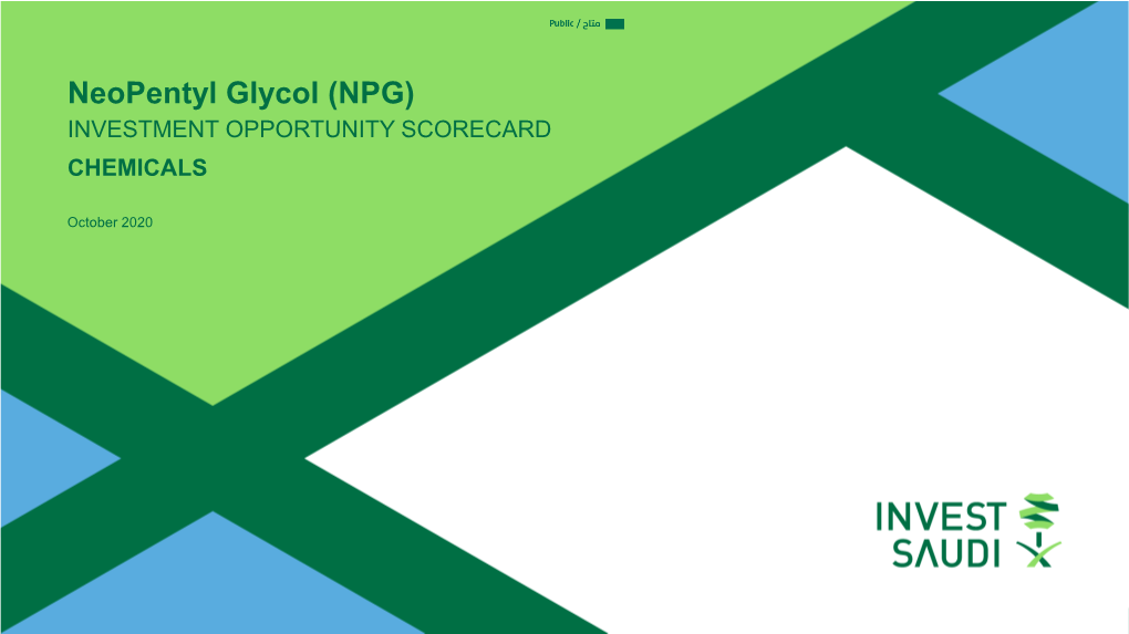 Neopentyl Glycol (NPG) INVESTMENT OPPORTUNITY SCORECARD CHEMICALS