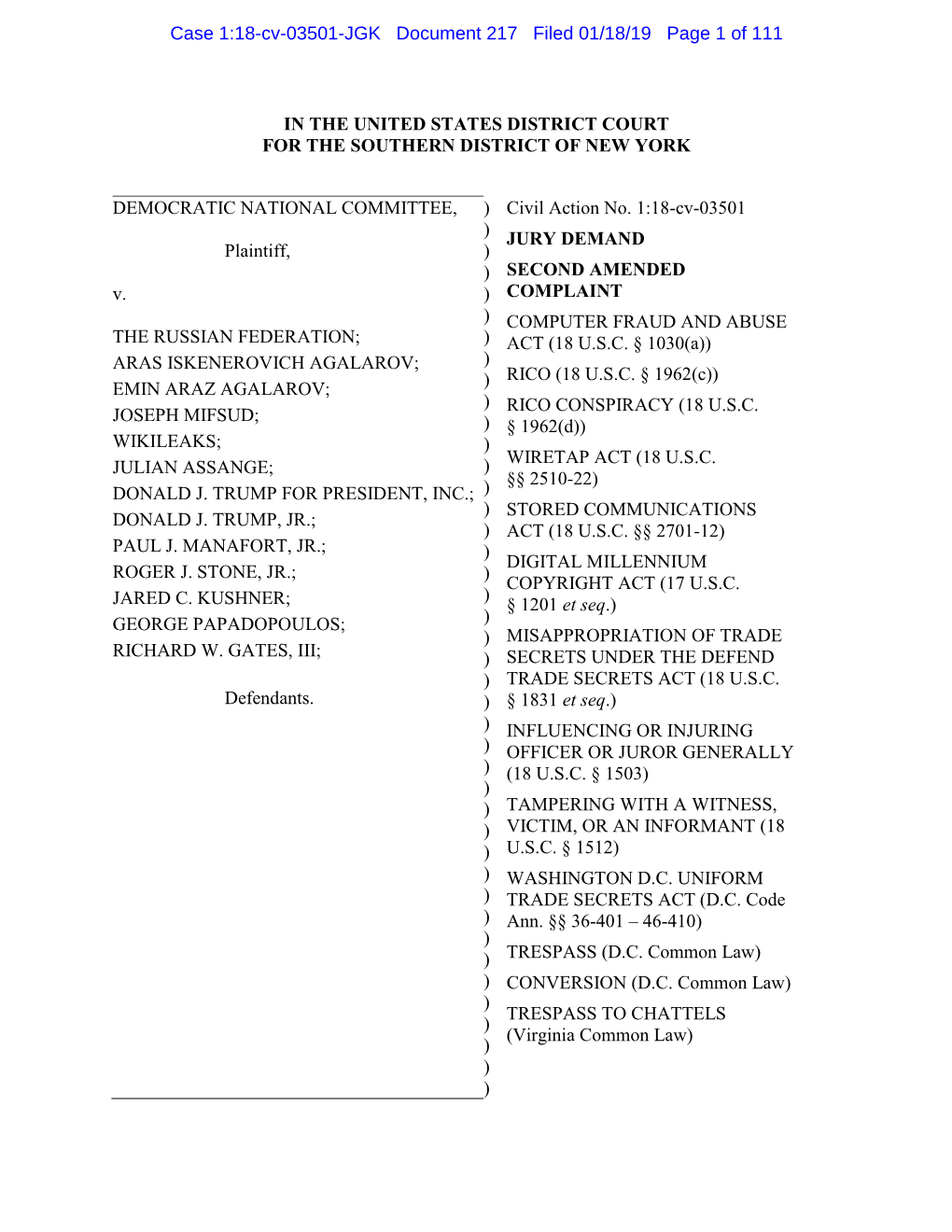 Case 1:18-Cv-03501-JGK Document 217 Filed 01/18/19 Page 1 of 111