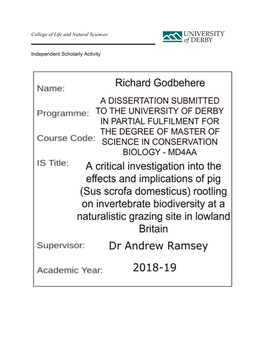 The Effect of Pig Rootling on Invertebrate Biodiversity