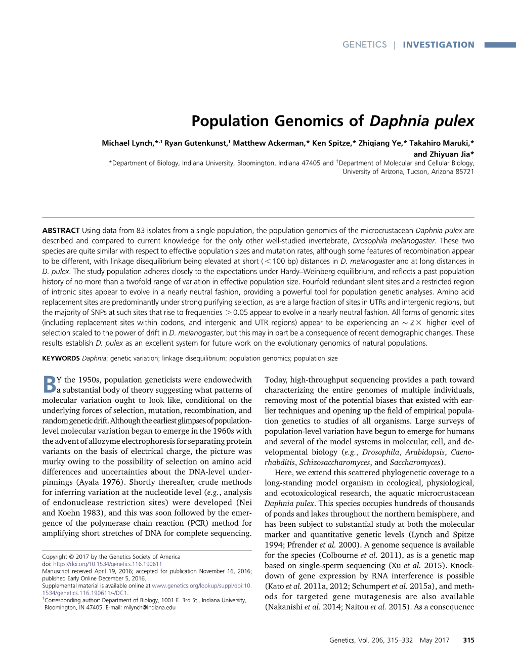 Population Genomics of Daphnia Pulex