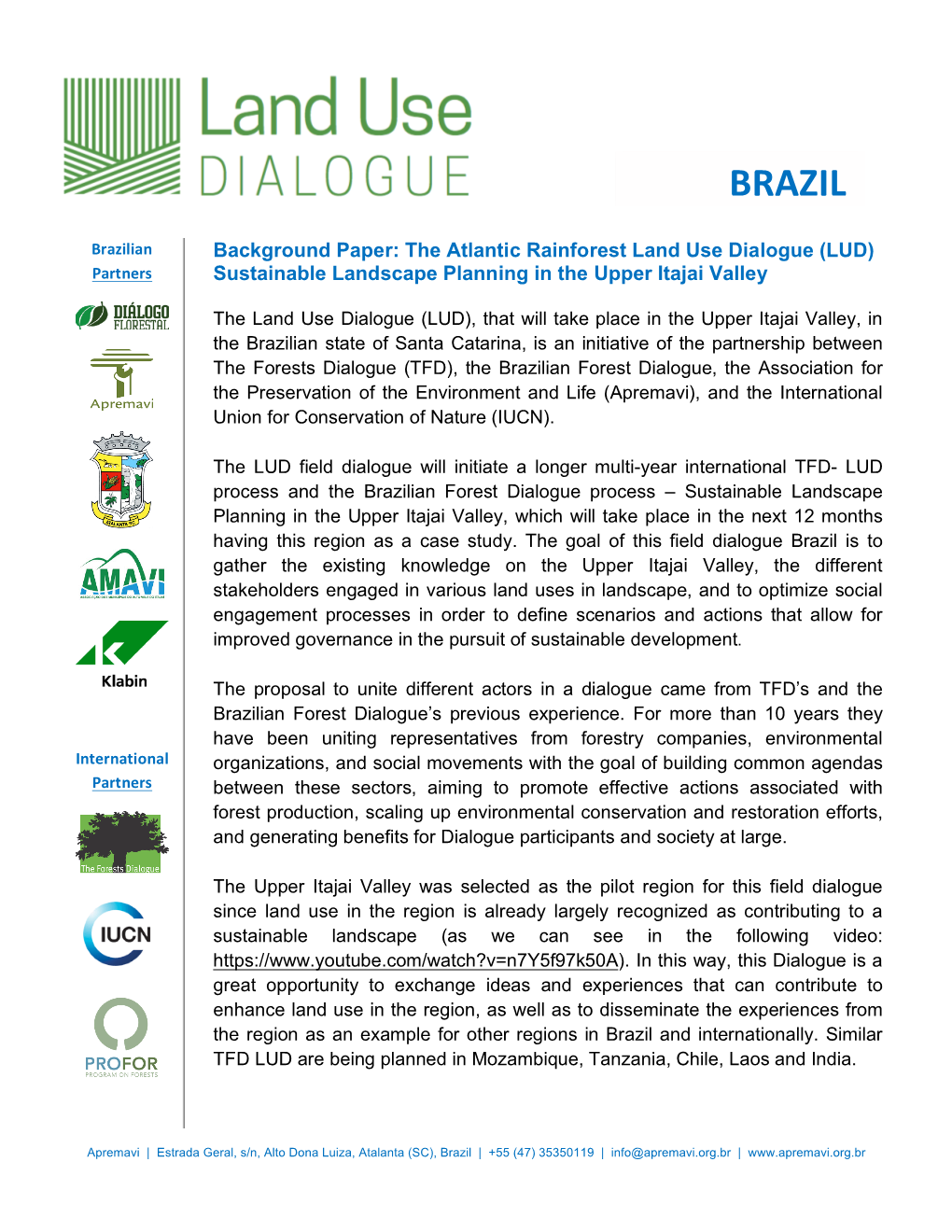 Background Paper: the Atlantic Rainforest Land Use Dialogue (LUD)