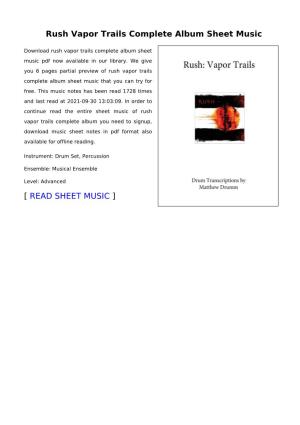 Rush Vapor Trails Complete Album Sheet Music