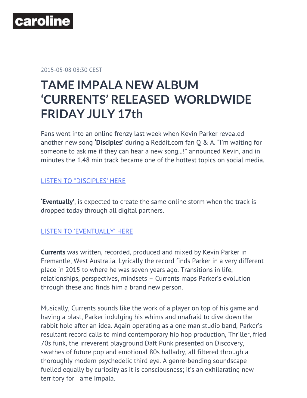 Tame Impala New Album 'Currents'