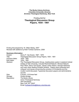 Theological Discussion Group Papers, 1934 - 1961