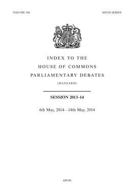 Index to the House of Commons Parliamentary