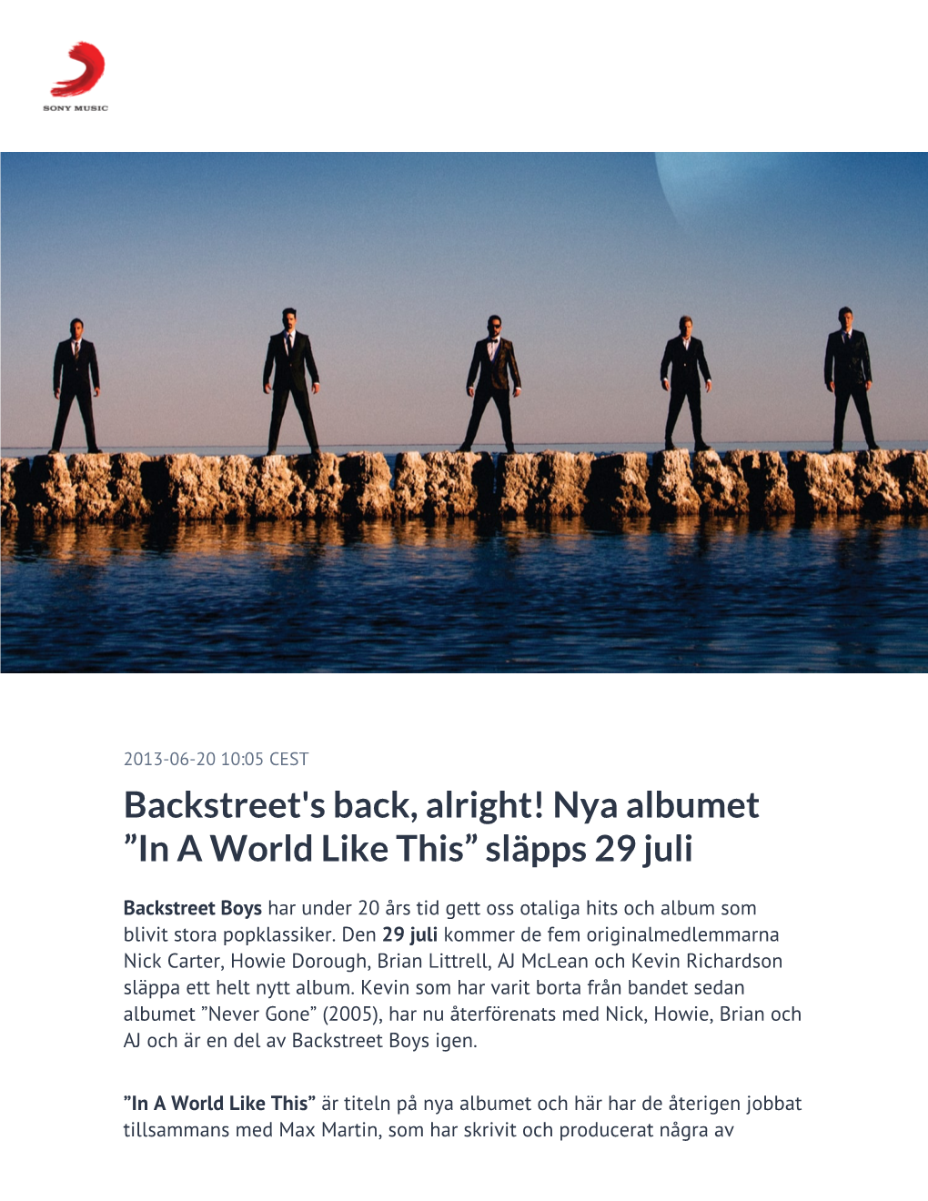 Backstreet's Back, Alright! Nya Albumet ”In a World Like This” Släpps 29 Juli